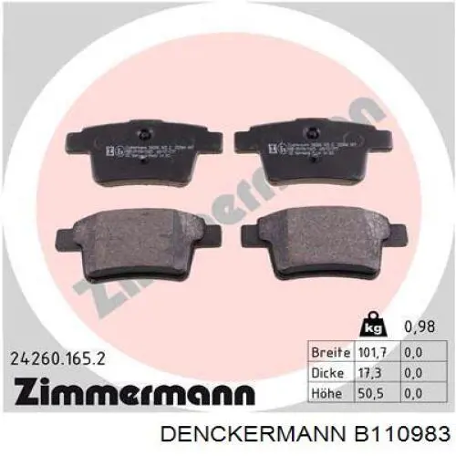 Колодки дисковые  Denckermann B110983 цена, от 16.28 USD
