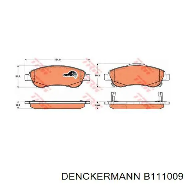 Купить B111009 Denckermann Колодки тормозные