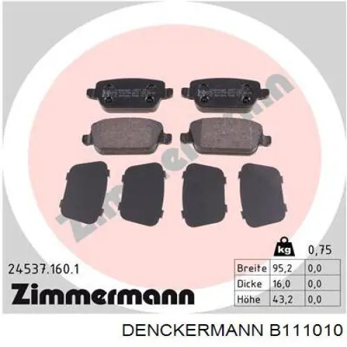 Купить B111010 Denckermann Колодки тормозные задние, дисковые