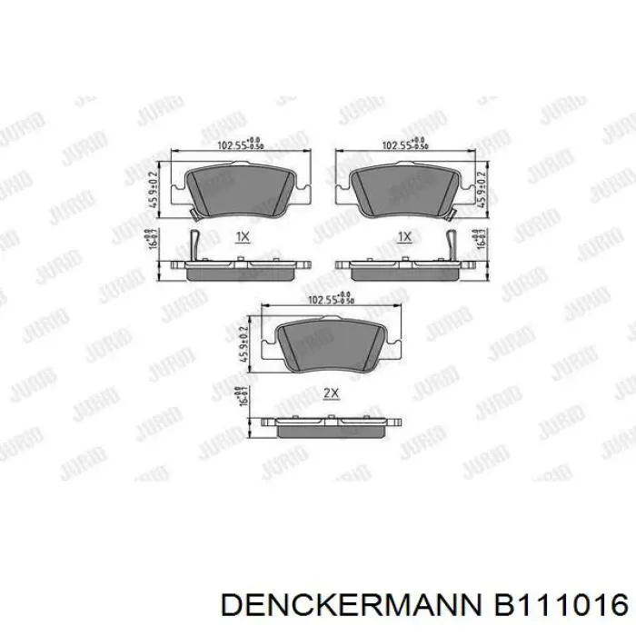 Задние тормозные колодки B111016 Denckermann