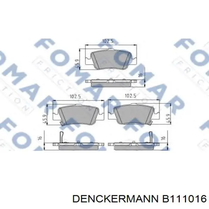 B111016 Denckermann Колодки тормозные дисковые комплект