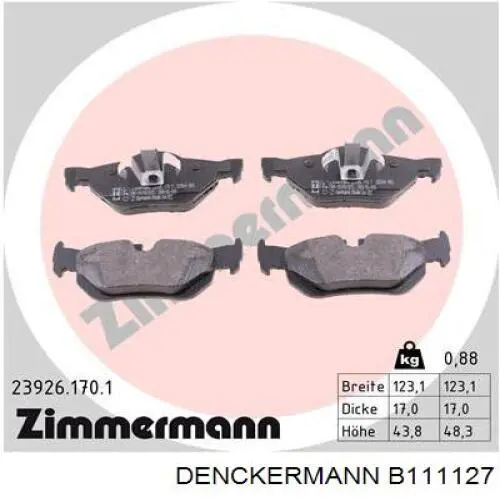 B111127 Denckermann колодки тормозные задние дисковые