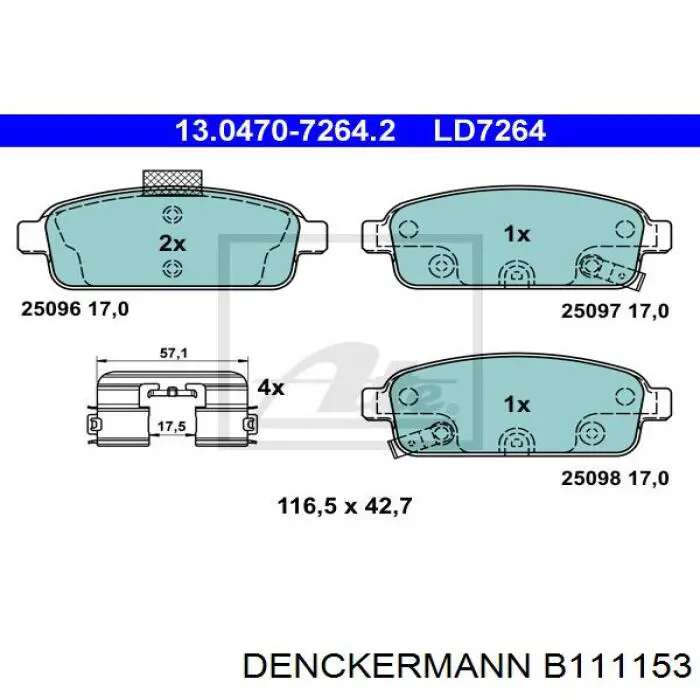 Купить B111153 Denckermann Колодки тормозные задние, дисковые