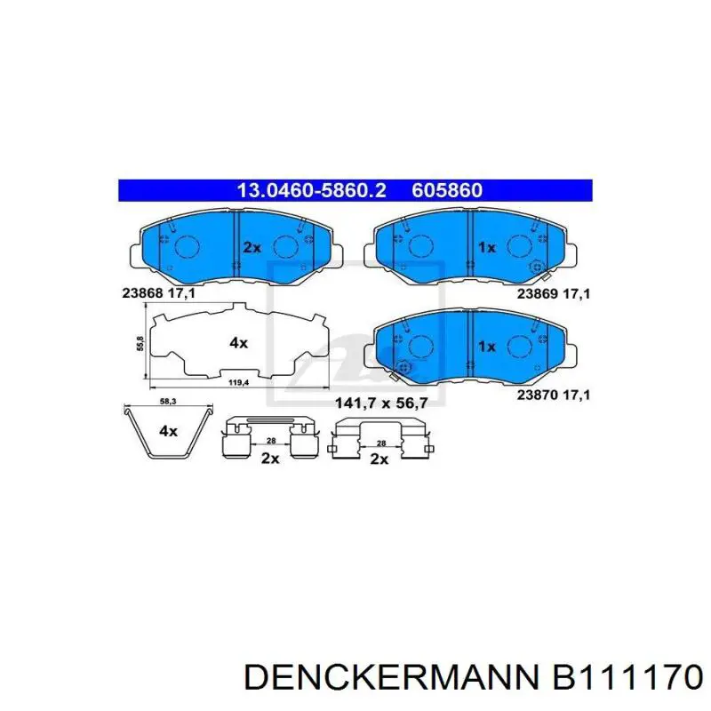 Купить B111170 Denckermann Колодки тормозные