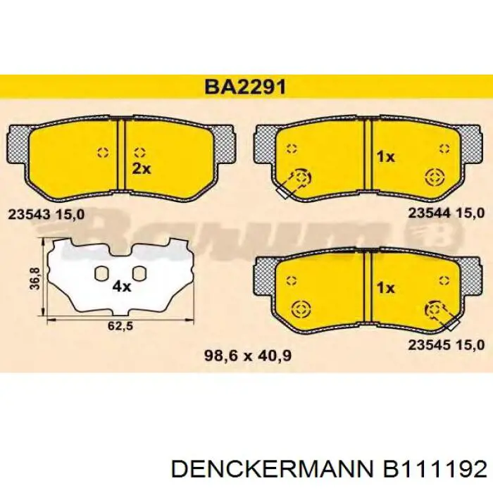 Купить B111192 Denckermann Колодки тормозные задние, дисковые