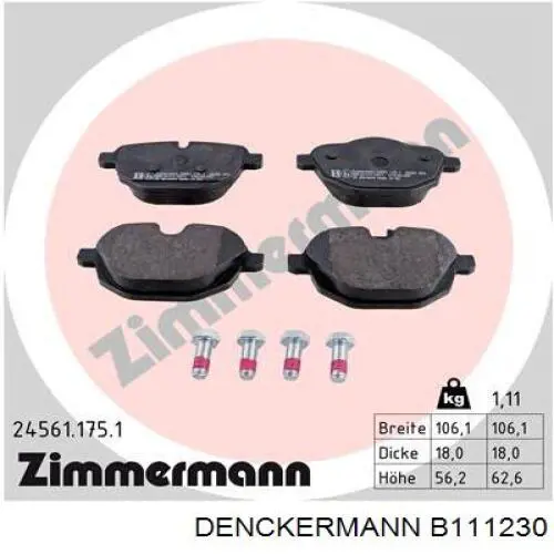 Колодки дисковые  Denckermann B111230 цена, от 48.59 USD