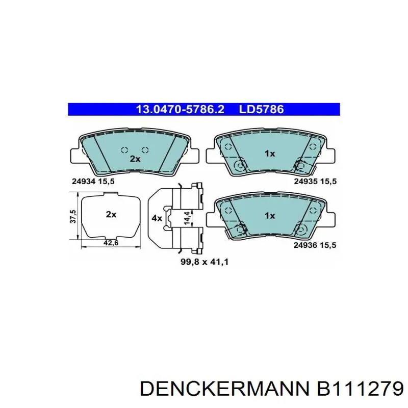 Задние тормозные колодки B111279 Denckermann