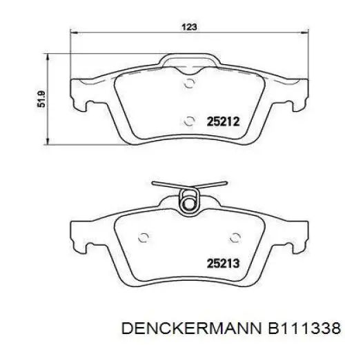 Задние тормозные колодки B111338 Denckermann