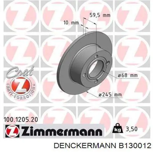 Тормозные диски B130012 Denckermann