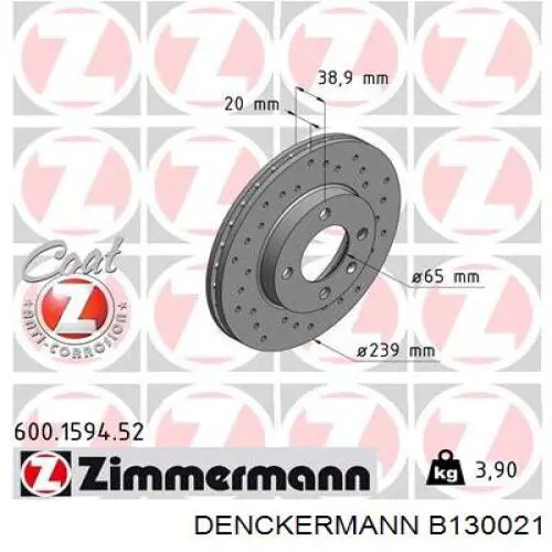 Купить B130021 Denckermann Ротор тормозной