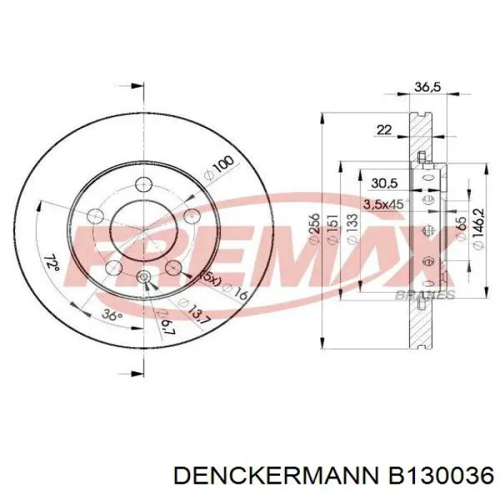 Тормоз дисковый передний Denckermann B130036 цена, от 24.80 USD