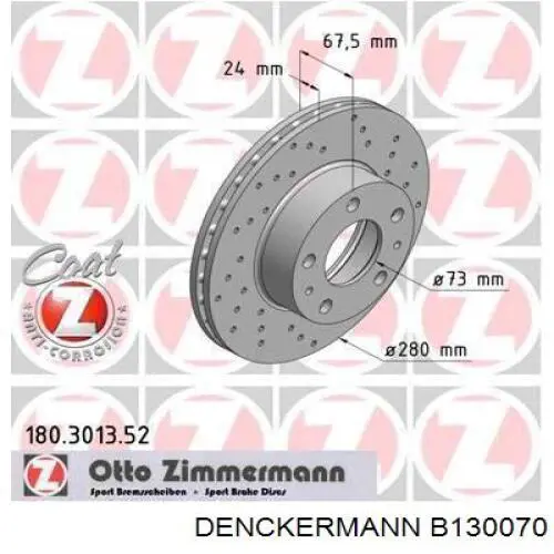 Передние тормозные диски B130070 Denckermann