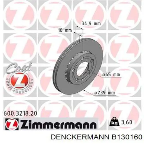 B130160 Denckermann Диск тормозной передний