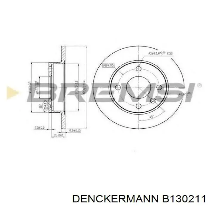 Передние тормозные диски B130211 Denckermann