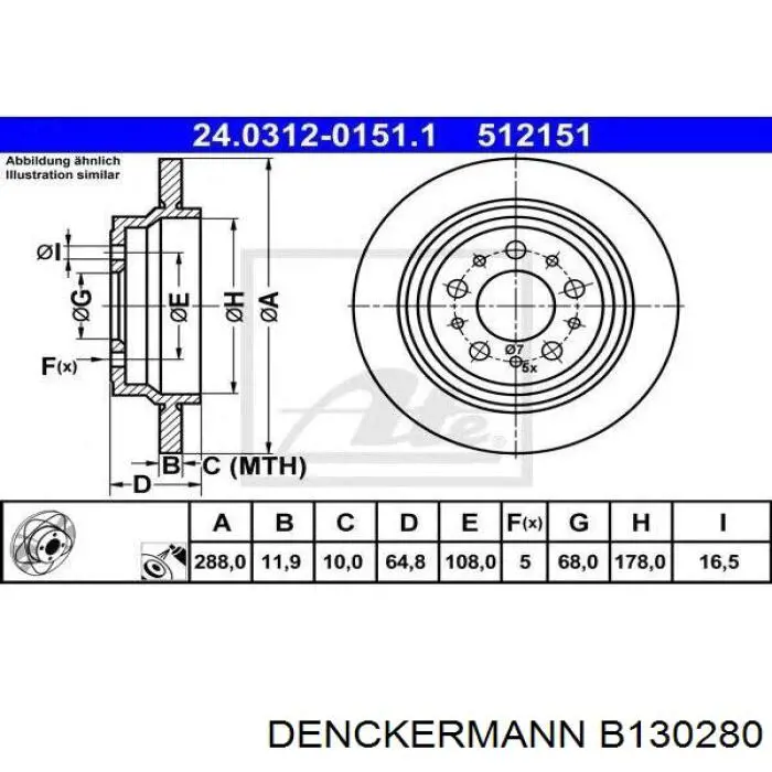 Купить B130280 Denckermann Диск тормозной задний