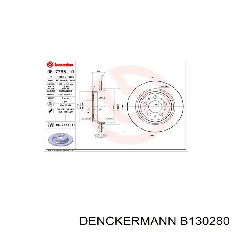 Тормозные диски B130280 Denckermann