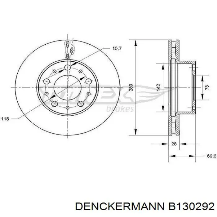 Тормоз дисковый передний Denckermann B130292 цена, от 42.02 USD