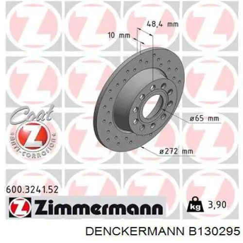 Купить B130295 Denckermann Диск тормозной задний