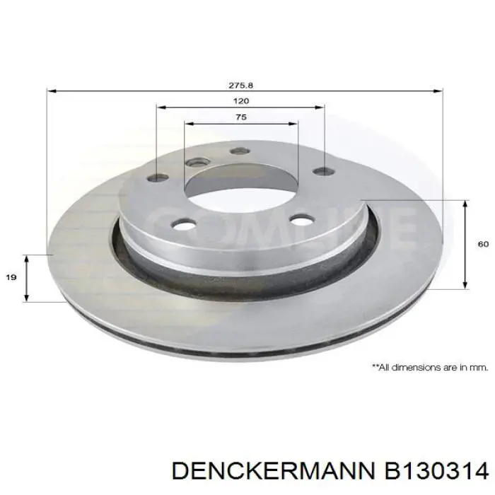 Купить B130314 Denckermann Диск тормозной задний