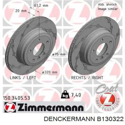 Disco de freno trasero B130322 Denckermann