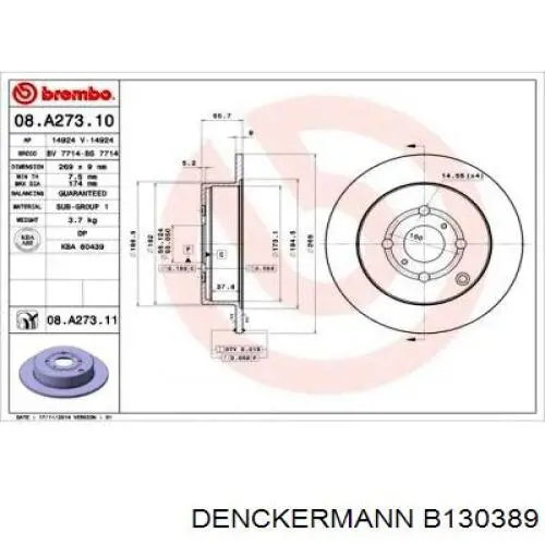 Купить B130389 Denckermann Диск тормозной задний