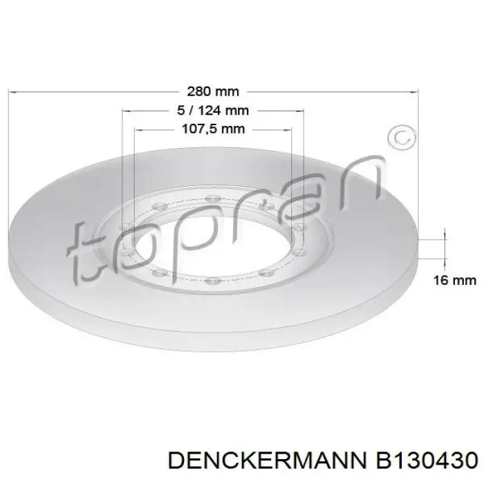 Disco de freno trasero B130430 Denckermann