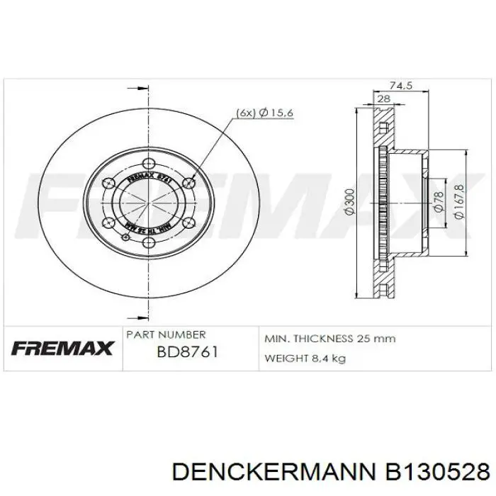 Купить B130528 Denckermann Ротор тормозной