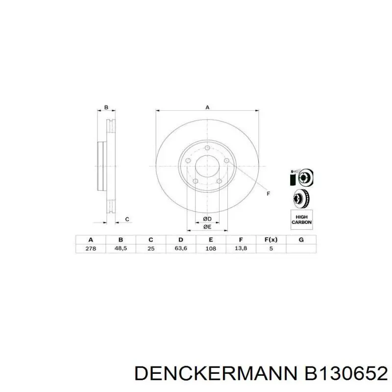 Передние тормозные диски B130652 Denckermann