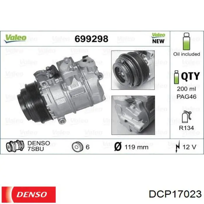 Компрессор системы кондиционирования Denso DCP17023 цена, от 284.10 USD