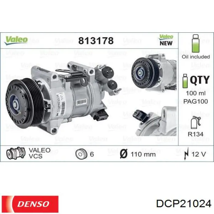 Compresor de aire acondicionado DCP21024 Denso