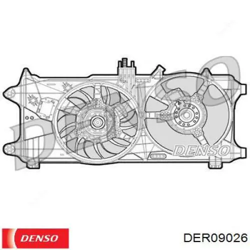 DER09026 Denso диффузор радиатора охлаждения, в сборе с мотором и крыльчаткой
