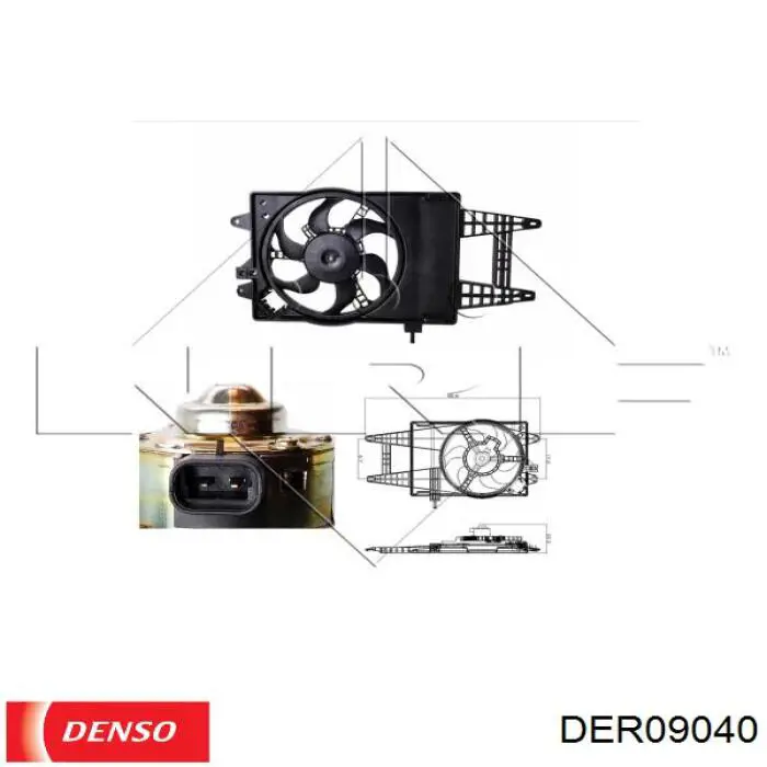 Диффузор радиатора охлаждения, в сборе с мотором и крыльчаткой Denso DER09040