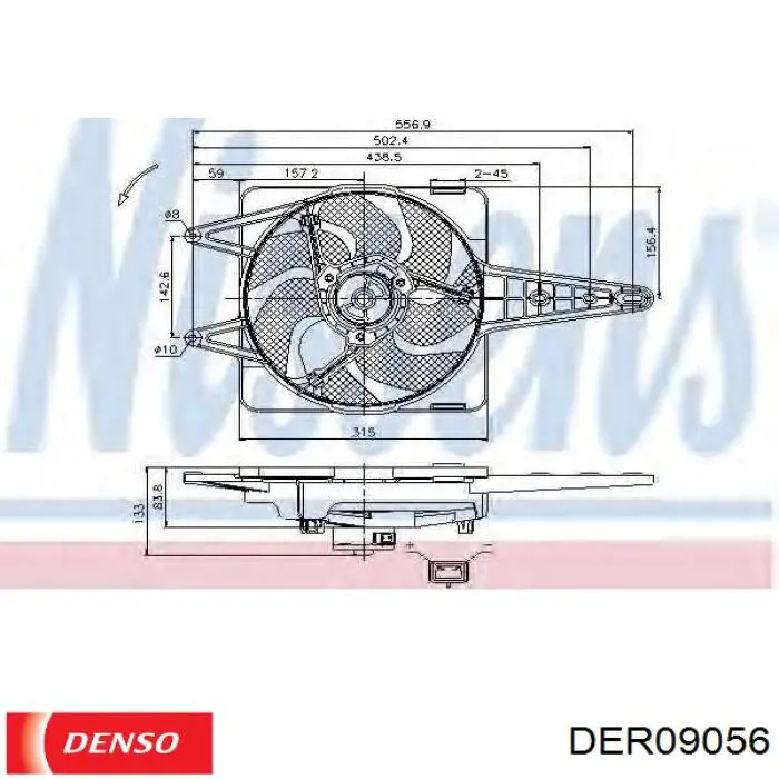 DER09056 Denso диффузор радиатора охлаждения, в сборе с мотором и крыльчаткой