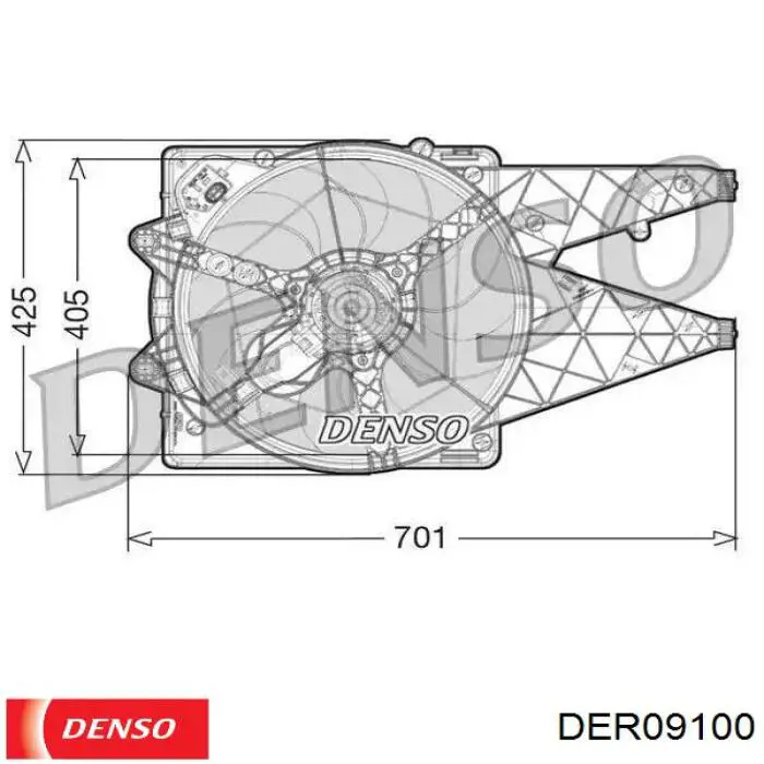 DER09100 Denso диффузор радиатора охлаждения, в сборе с мотором и крыльчаткой