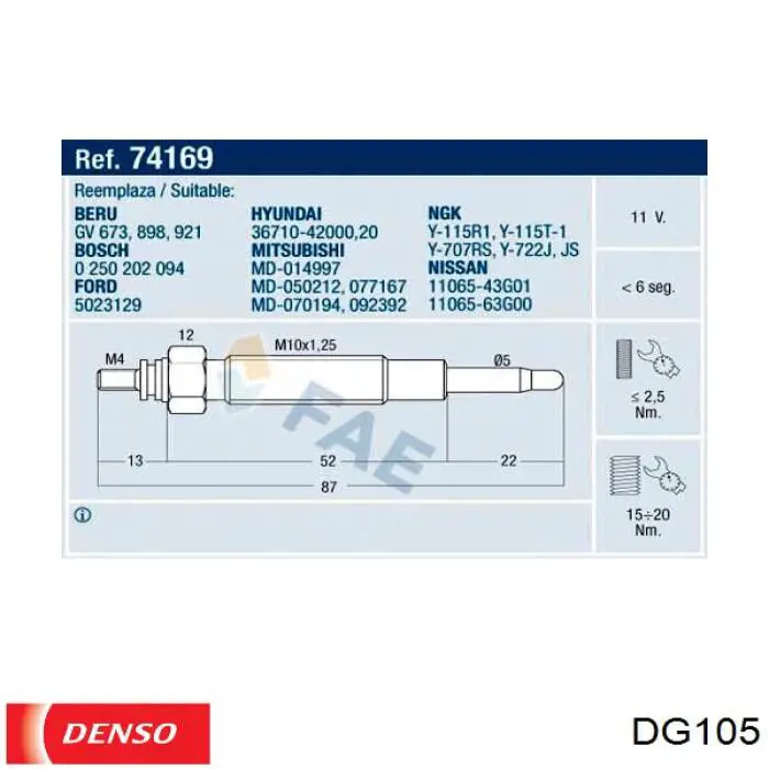 Свечи накала Denso DG105 цена, от 8.23 USD