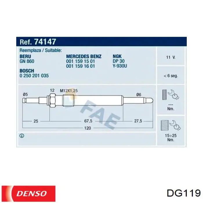 DG119 Denso Свечи накаливания