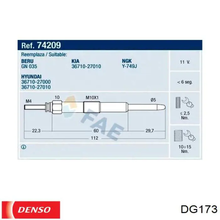 Свечи накала Denso DG173 цена, от 9.39 USD