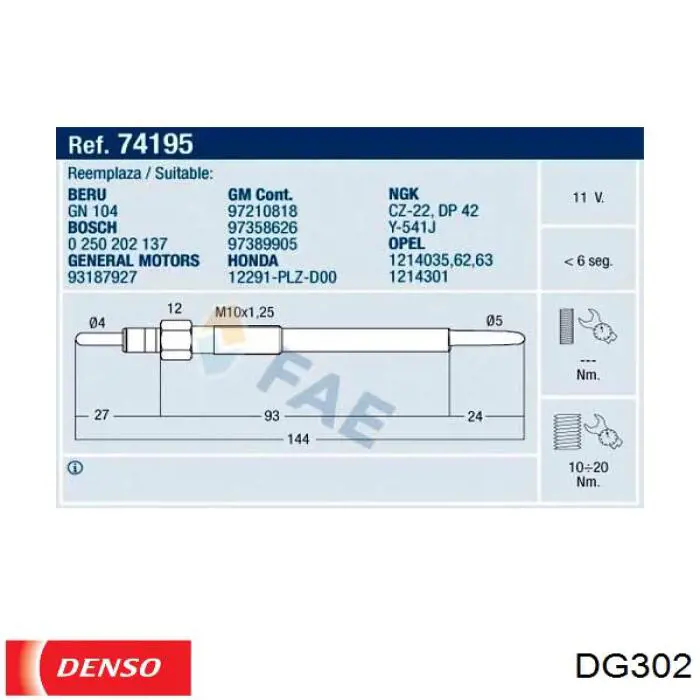 Свечи накала Denso DG302 цена, от 6.65 USD