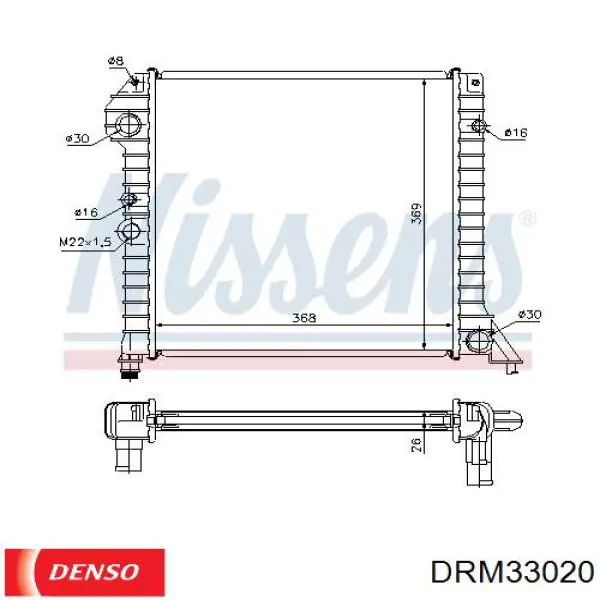 Radiador refrigeración del motor DRM33020 Denso