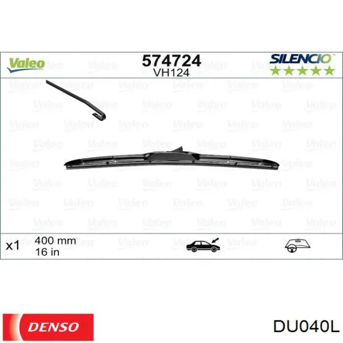DU040L Denso Щетка стеклоочистителя лобового стекла, пассажирская