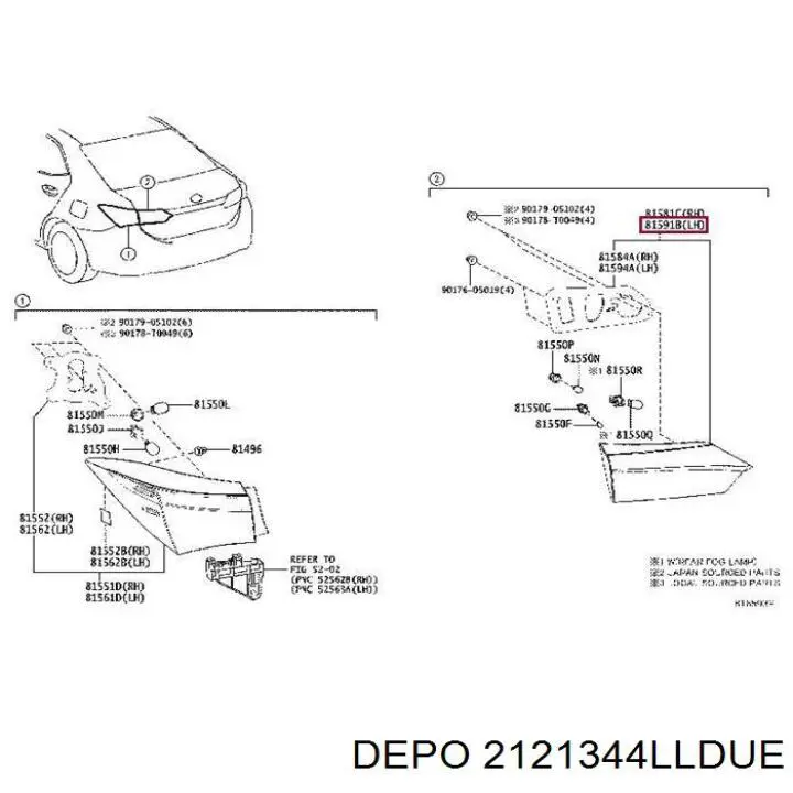 212-1344L-LD-UE Depo/Loro lanterna traseira esquerda interna