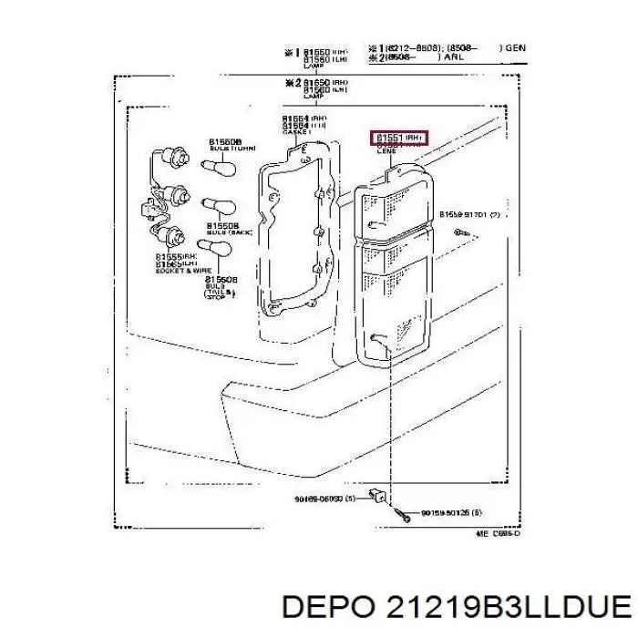 Купить 21219B3LLDUE Depo/Loro/Abakus Фонарь заднего хода левый