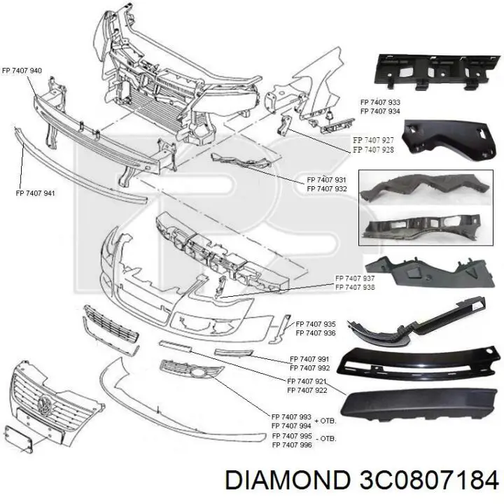 Направляющая переднего бампера правая Diamond/DPA 3C0807184 цена, от 2.96 USD