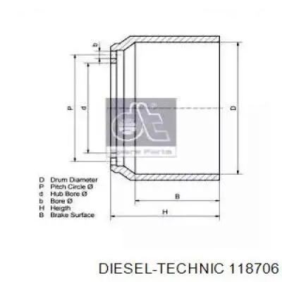 Тормозной барабан 118706 Diesel Technic