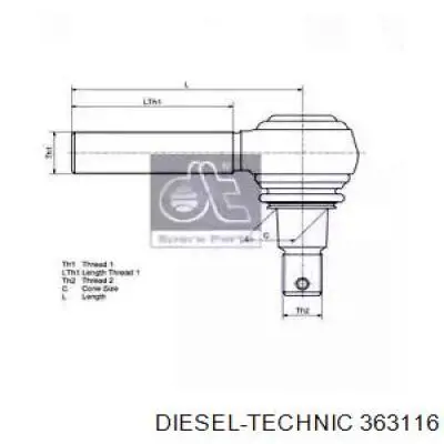 Наконечник поперечной рулевой тяги 363116 Diesel Technic