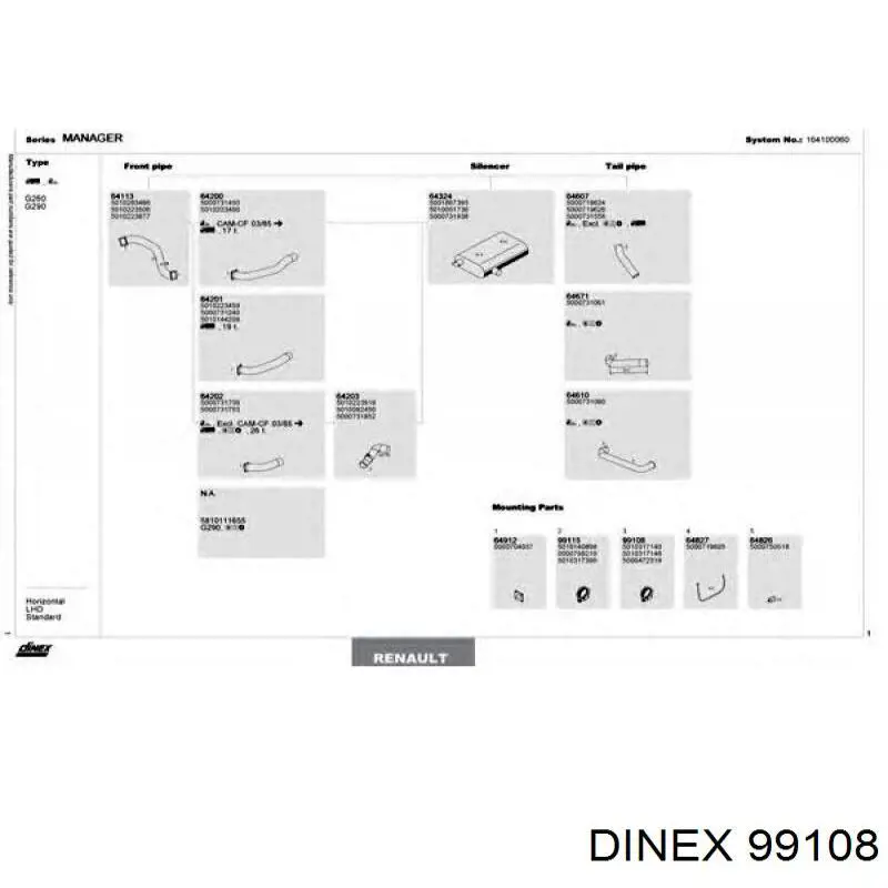 Купить 99108 Dinex Монтажные элементы передние выпускной системы