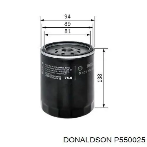 Фильтр очистки масла центробежный Donaldson P550025 цена, от 8.58 USD