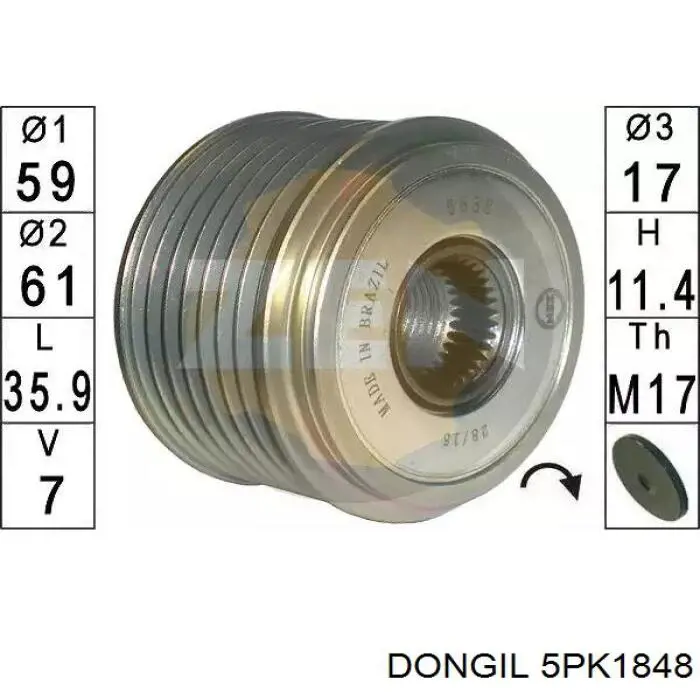 Ремень генератора 5PK1848 Dongil