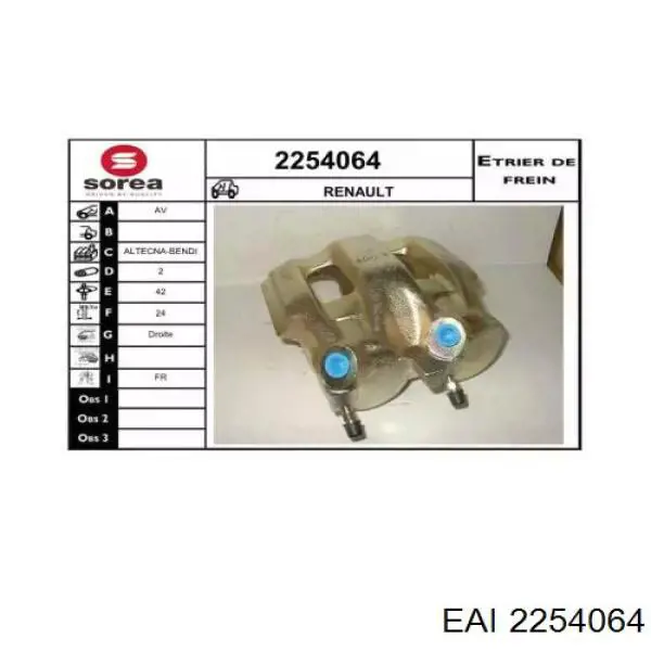 Суппорт тормозной передний правый 7701200576 Renault (RVI)