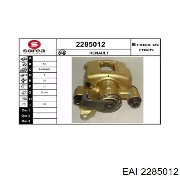 Суппорт тормозной задний правый 7711134464 Renault (RVI)